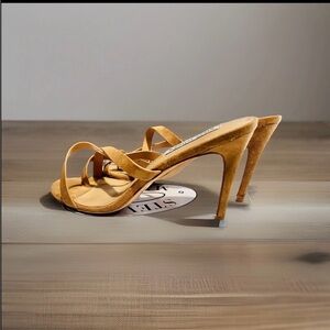 Steve Madden Imani Suede Slip On Sandal, Open Toe, Camel,